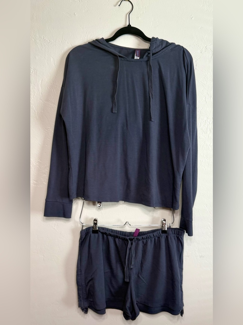 Adore Me Blue Gray Hooded Lounge Set Long Sleeve Top & Shorts Size Large Set